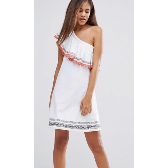 ASOS Dresses & Skirts - ASOS White One Shoulder Ruffle Tassel Dress 2